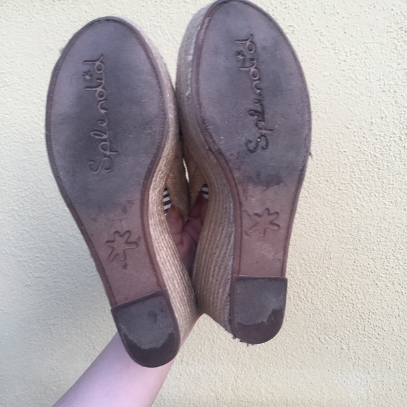 Blue and White Striped Slingback Espadrille Wedges - Picture 8 of 8